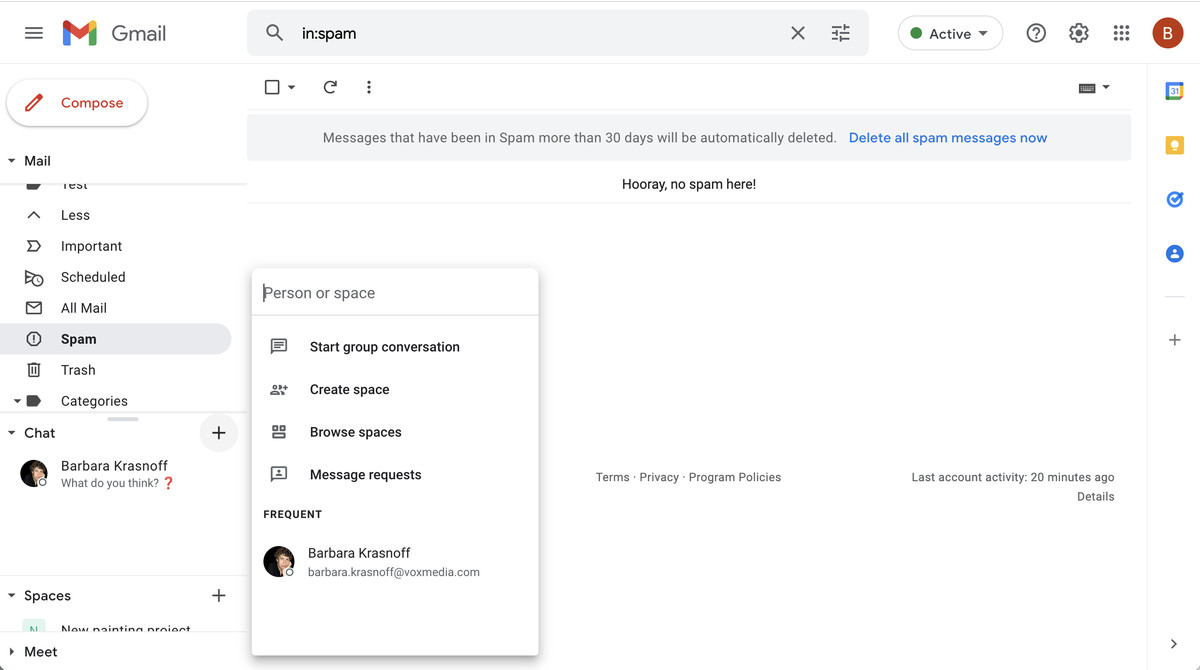 You’ll now find Chat and Spaces in the left column.