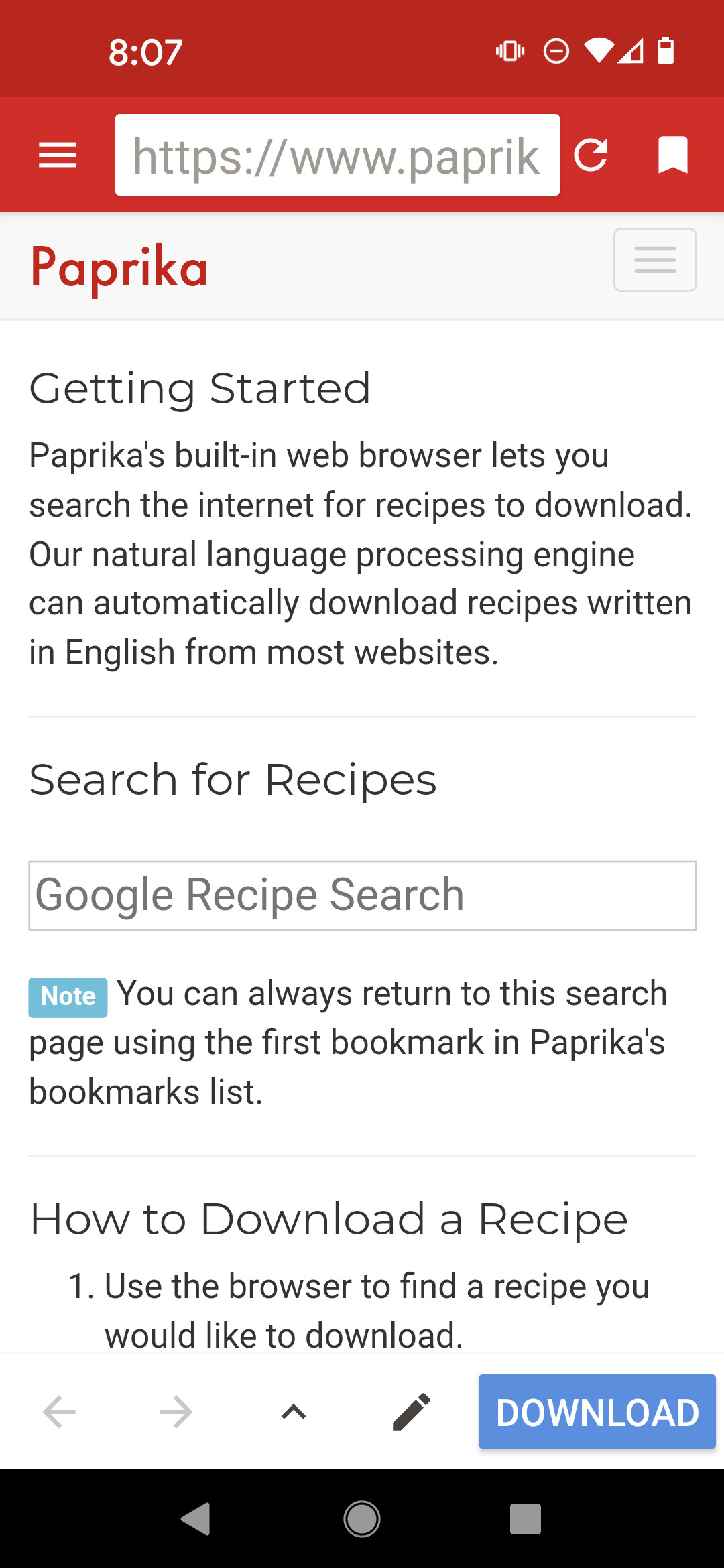 Paprika recipe manager app