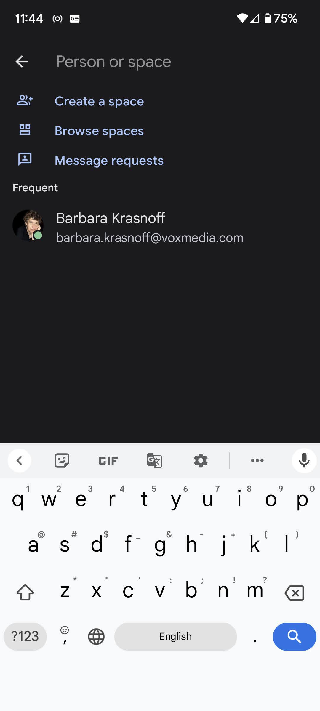 After you click on “New chat,” you can create a chat or a space with one or more people.