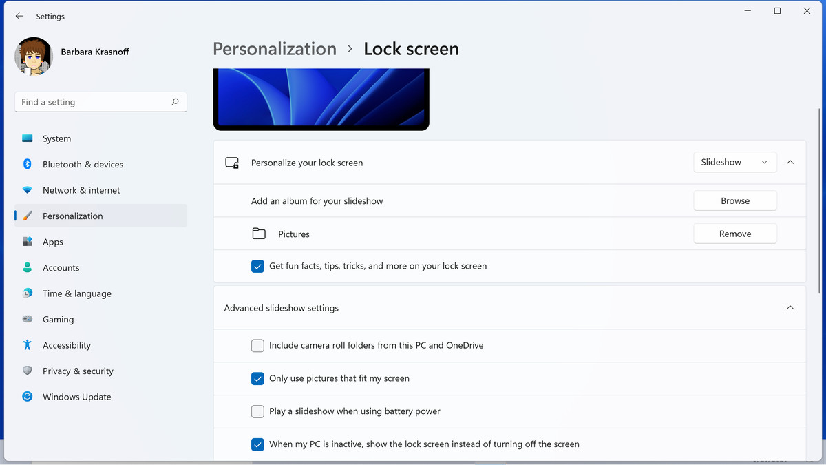 Advanced slideshow settings let you choose when and how to show photos.