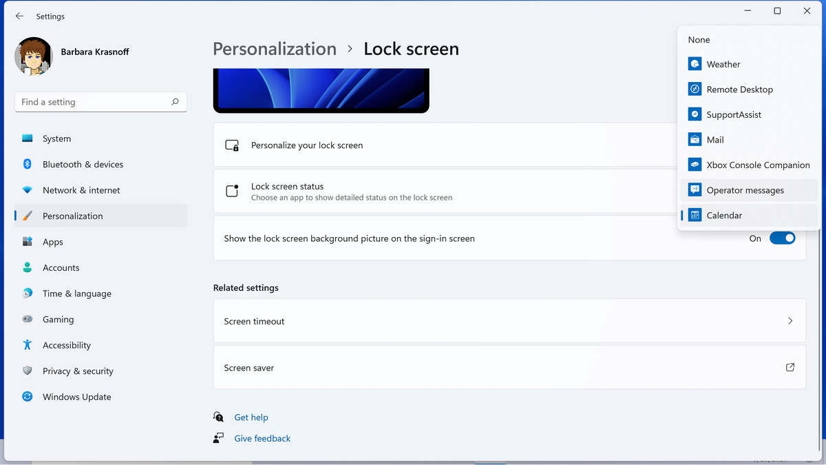 Select from a variety of apps that will display their status on the lock screen.