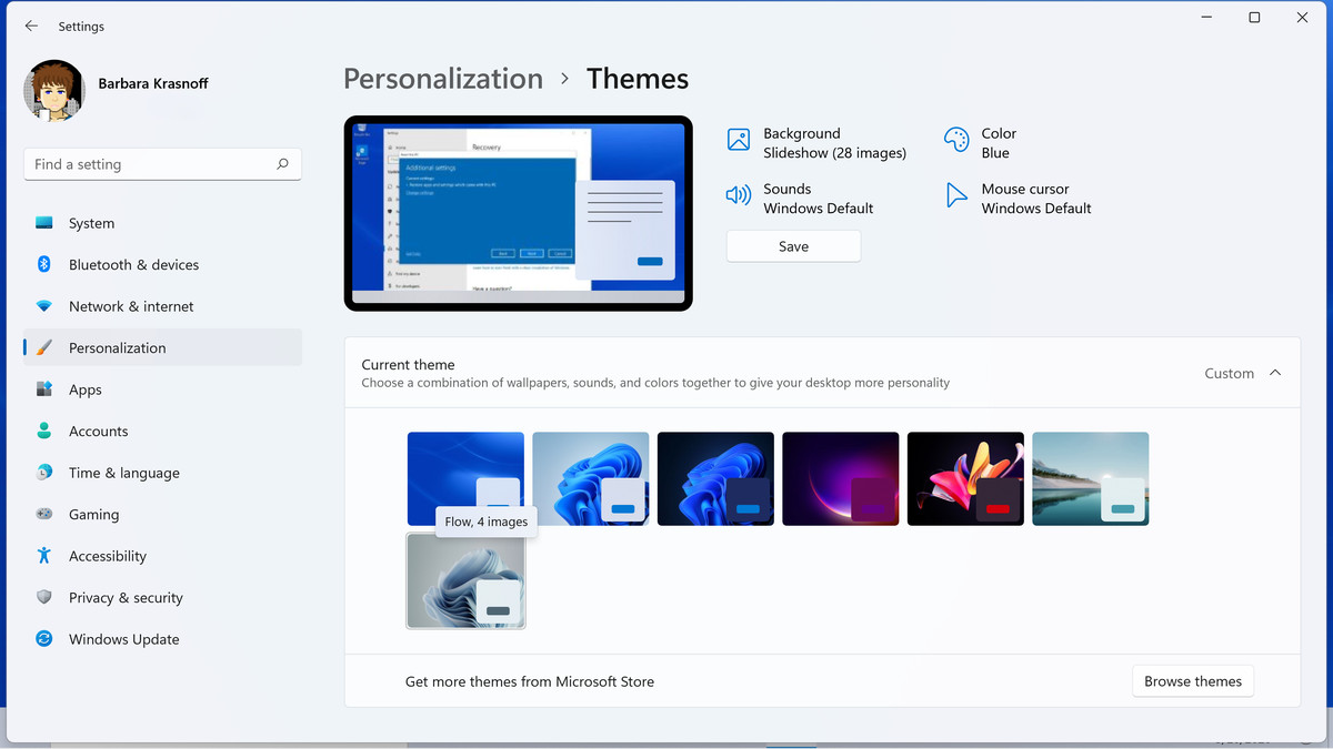 Themes are a package of wallpapers, sounds, and colors that you can use to customize your device.